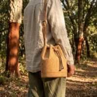 Bark Bucket Bag in use, under cork oaks