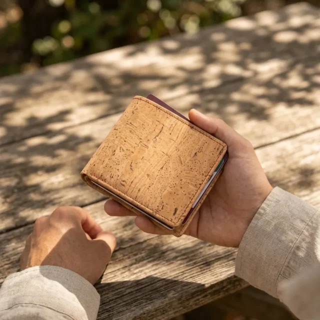 Bifold Wallet in use, under cork oaks