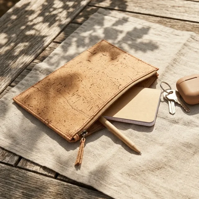 Flat Zip Pouch L in use, under cork oaks
