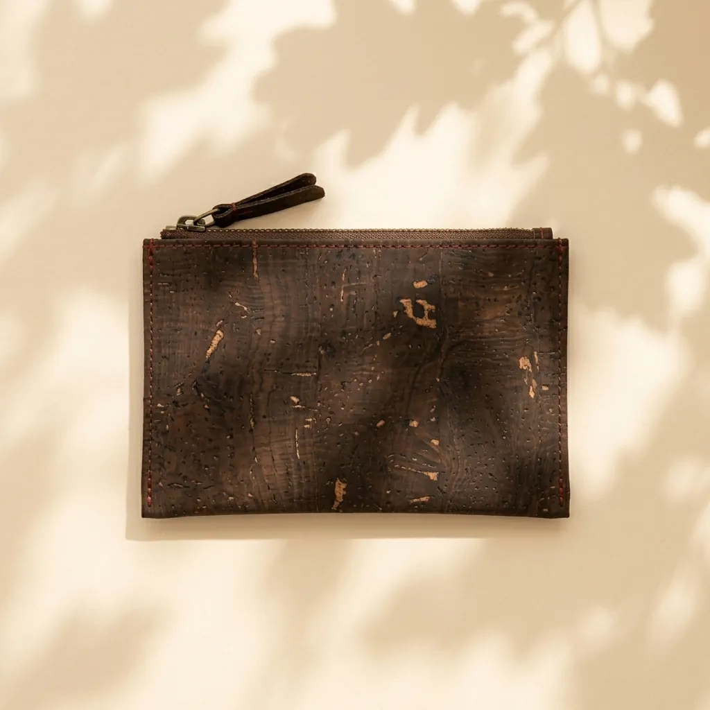Flat Zip Pouch S in Smoked cork