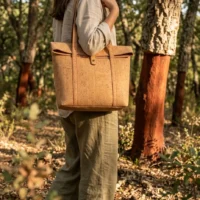 Fold-Top Tote in use, under cork oaks