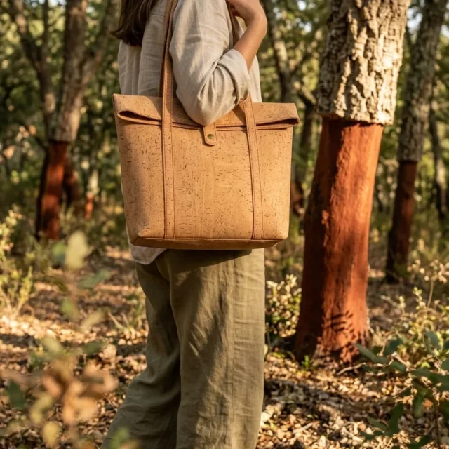 Fold-Top Tote in use, under cork oaks