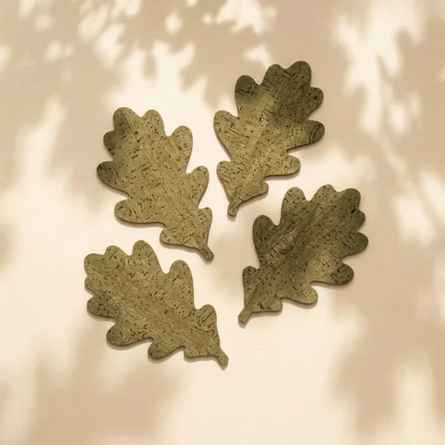 Oak Leaf Untersetzer, 4er-Set in Moosgrün Kork