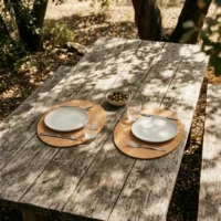 Oval Placemats, Set of 2 in use, under cork oaks