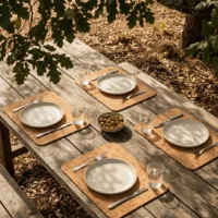 Rectangular Placemats, Set of 4 in use, under cork oaks
