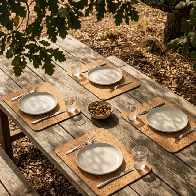 Rectangular Placemats, Set of 4 in use, under cork oaks