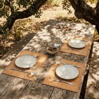 Stitched Placemats, Set of 2 in use, under cork oaks