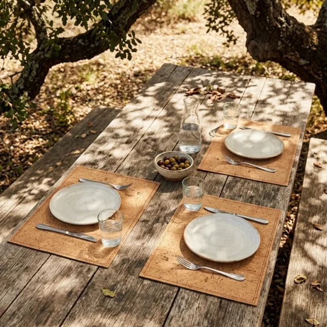 Stitched Placemats, Set of 2 in use, under cork oaks