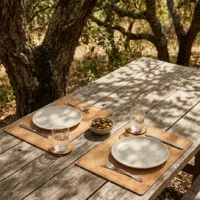 Table for Two Set in use, under cork oaks