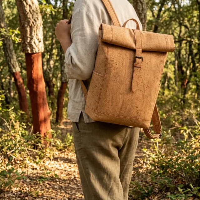 Trunk Backpack in use, under cork oaks