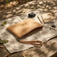 Wristlet Pouch in use, under cork oaks
