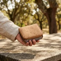 Zip Card Wallet in use, under cork oaks